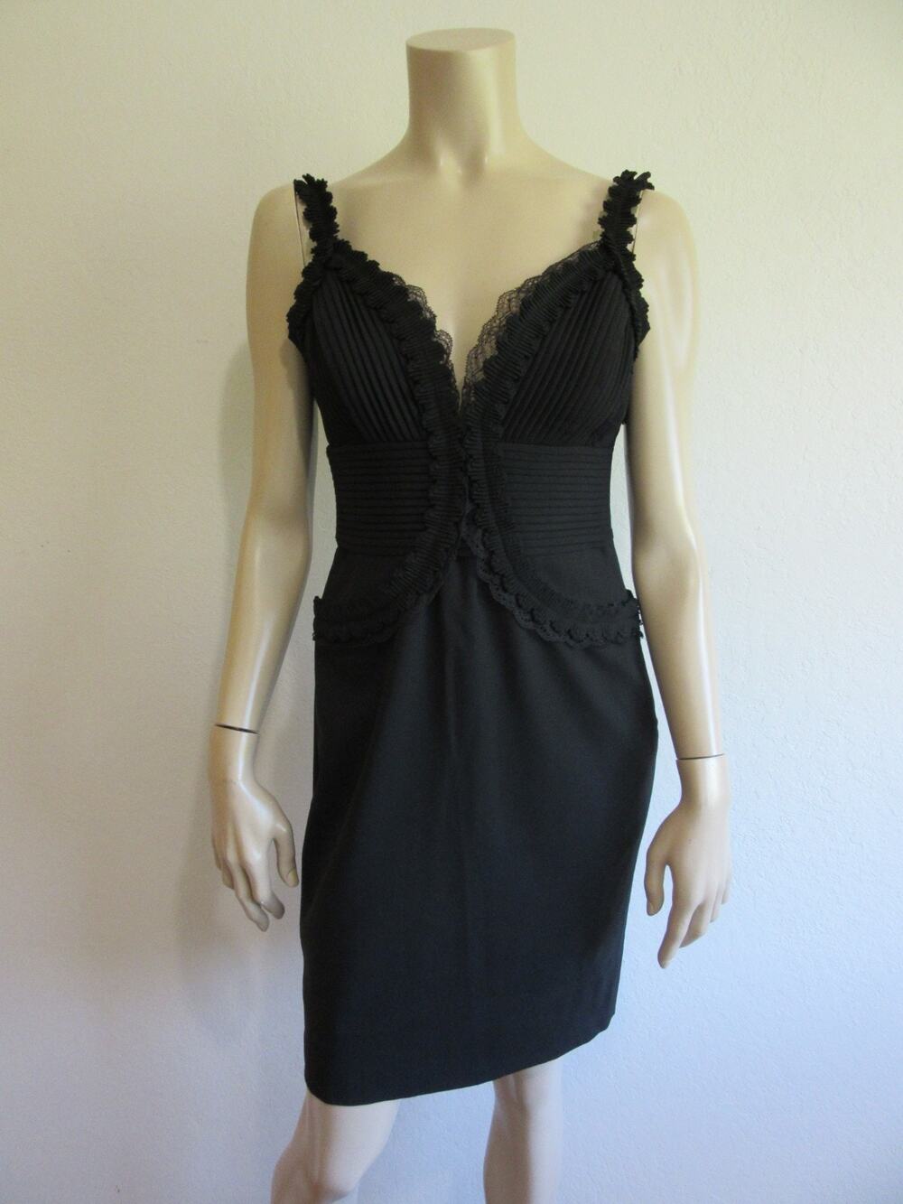DSQUARED2 Black Virgin Wool Pleated Ruffle Sheath Cocktail Dress NWT Size 42IT